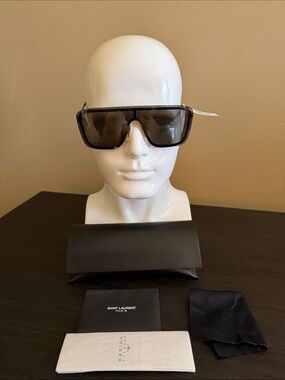 Saint Laurent Black Oversized Shield Sunglasses with Smoke Lenses